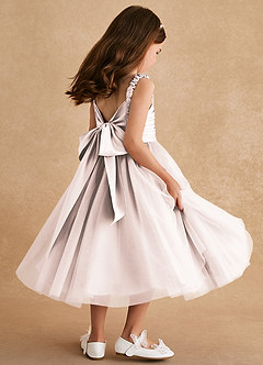 Azazie Gabbie Flower Girl Dresses Rose Petal A-Line Pleated Matte Satin Dress image4