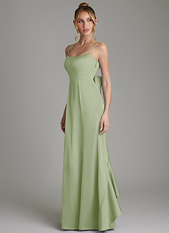 Azazie Zherra Brautjungfernkleider Meerjungfrau-Linie Schleifen Stretch-Satin Kleid Staubiger Salbeigrün image2