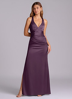 Azazie Amelie Brudepigekjoler En streg Plisseret Stræk satin Gulv-længde Kjole image4