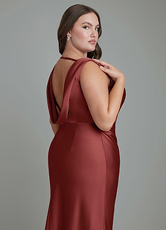 Azazie Kieryn Bridesmaid Dresses Terracotta Mermaid Pleated Stretch Satin Dress image13