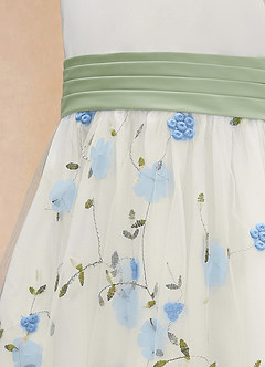 Azazie Pollie Blumenmädchenkleider A-Linie Schleifen Tüll Kleid Himmelblau Staubsalbei image4