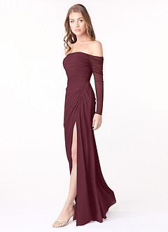 Azazie Jaquelyn Final Sale Cabernet Sheath Long Sleeve Chiffon Convertible Dress image4