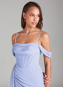 Azazie Amyra Robes de demoiselle d'honneur Robe Fourreau Convertible en Mousseline de soie Épaule décolletée Lavande image7