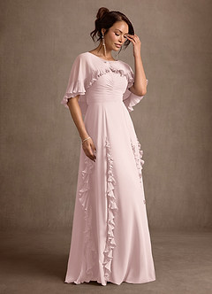 Azazie Darla vestidos de madre de la novia Vestido Rosa Rubor de Gasa de Corte en A con Drapeado image5