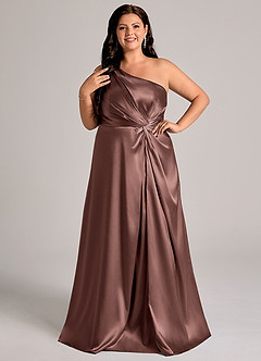 Azazie Brooke Robes de demoiselle d'honneur Robe Trapèze en Satiné métallisé Ue épaule Expresso image3