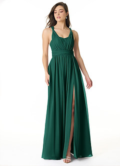 Azazie Olani Brautjungfernkleider Wandelbar A-Linie Schulterfrei Chiffon Kleid Smaragd image4