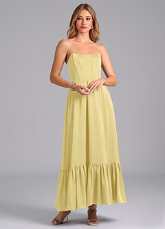 Azazie Leilana Bridesmaid Dresses Lemon Sorbet A-Line Corset Stretch Satin Dress image1