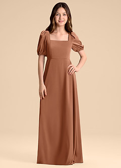 Azazie Briar Junior Vestido de Bronceador de Satén Elástico de Corte en A con Lazo image3