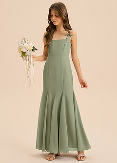 Azazie Evey Junior Abito Sirena in Chiffon Plissettato Pistacchio image1