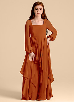 Azazie Clara Junior Abito A-Line in Chiffon Blusa Paprika image5