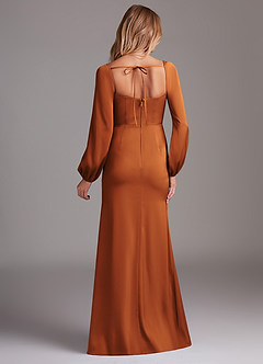 Azazie Charissa Bridesmaid Dresses Cinnamon Sheath Long Sleeve Stretch Satin Dress image8