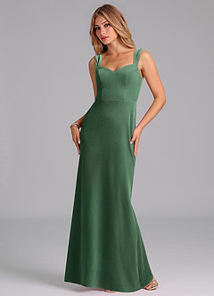 Azazie Denice Bridesmaid Dresses Eucalyptus Sheath Pleated Velvet Dress image3