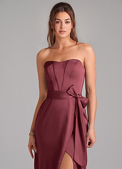 Azazie Jamie Jurken voor bruidsmeisjes Converteerbaar Jurk van Stretch Satijn met A-Lijn Strapless Merlot image6