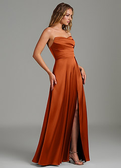 Azazie Niveah Bridesmaid Dresses Burnt Orange A-Line Strapless Stretch Satin Convertible Dress image7