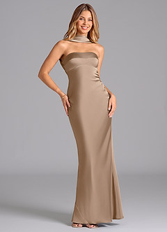 Azazie Lusinda Bridesmaid Dresses Taupe Mermaid Strapless Stretch Satin Dress image3