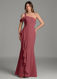 Azazie Ashlynn Vestidos de damas de honor Vestido Merlot de Gasa de Corte Sirena con Hombros descubiertos image3