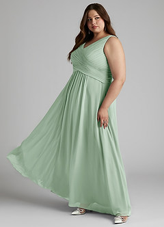 Azazie Flora Kleider zum Anprobieren zu Hause A-Linie Plissee Chiffon Kleid Agave image12