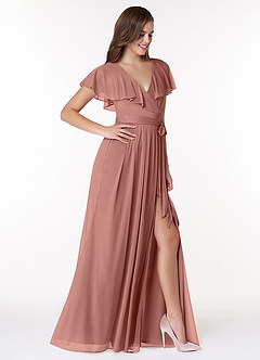 Azazie Jael Bridesmaid Dresses Cedar Rose A-Line V-Neck Mesh Dress image4