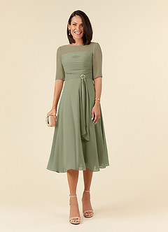 Azazie Naomi Mother of the Bride Dresses Pistachio A-Line Boatneck Pleated Chiffon Dress image1