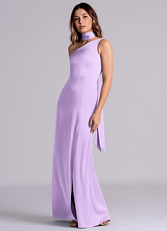 Azazie Philana Bridesmaid Dresses Lilac A-Line One Shoulder Stretch Satin Dress image6