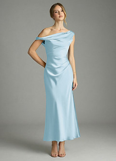 Azazie Emerson 신부 들러리 드레스 인어 오프 더 숄더 스트레치 새틴 발목 길이 드레스 image1