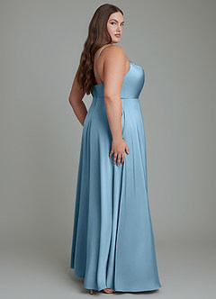 Azazie Sarella Brautjungfernkleider A-Linie Plissee Stretch-Satin Kleid Stahlblau image7