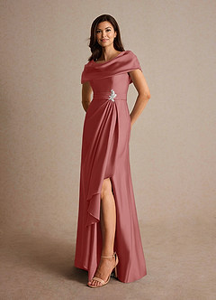 Azazie Branford Mother of the Bride Dresses Antique Rose A-Line Pleated Stretch Satin Dress image8