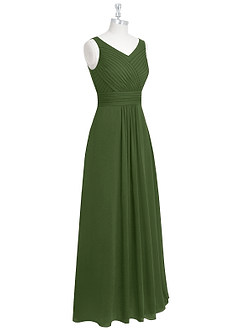 Azazie Pierrette Bridesmaid Dresses Olive A-Line Pleated Chiffon Dress image9