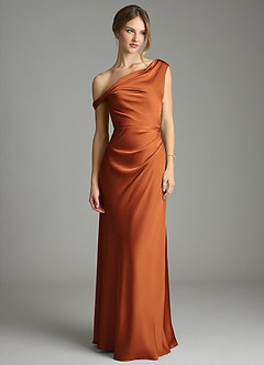 Azazie Emerson Bridesmaid Dresses Cinnamon Mermaid Off the Shoulder Stretch Satin Dress image4