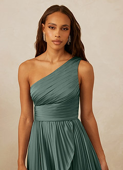 Christian Siriano Bridal for Azazie 1008 Bridesmaid Dresses Sea Moss A-Line One Shoulder Stretch Satin Dress image8