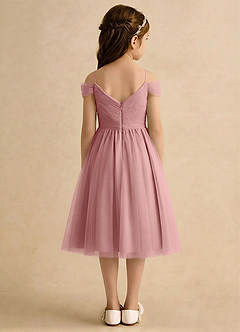 Azazie Lila Girls Formal Robe Demoiselle D'honneur Fillette Robe Trapèze en Tulle Épaules dénudées Rose Poussiéreuse image2