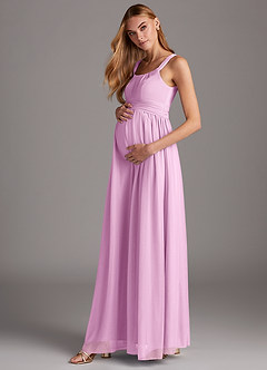 Azazie Melanie Final Sale Empire Pleated Mesh Floor-Length Dress image1