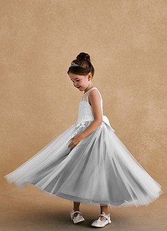 Azazie Bitsy Flower Girl Dresses Ivory Black A-Line Lace Tulle Dress image3