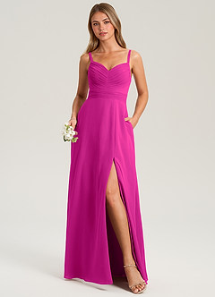 Azazie Terese Jurken voor bruidsmeisjes Jurk van Chiffon met A-Lijn Geplooid Fuchsia image1