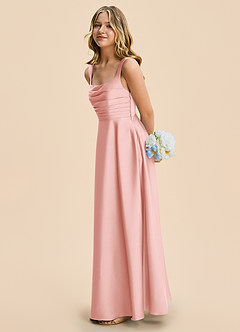 Azazie Azaria Junior Powder Pink A-Line Pleated Stretch Satin Dress image4