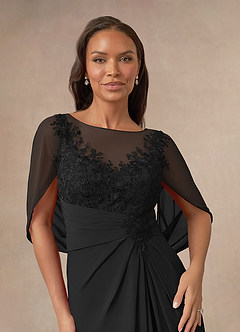 Azazie Hera Mother of the Bride Dresses Black A-Line Lace Capelet Chiffon Dress image5