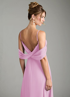 Azazie Mercedes Robes de demoiselle d'honneur Robe Trapèze en Mousseline de soie Épaule décolletée Rose Bonbon image7