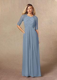 Azazie Barrymore Final Sale Dusty Blue A-Line Scoop lace Chiffon Dress image4