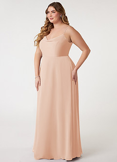Azazie Daenerys Robes de demoiselle d'honneur Robe Trapèze en Mousseline de soie Col bénitier Rose Perle image13