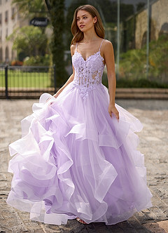 Spitze Purple Sheer Lace Prom Dress image3