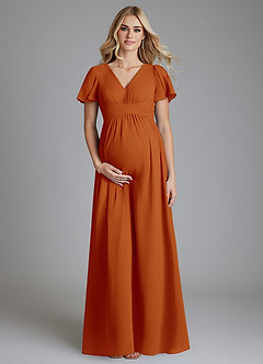 Azazie Verna Maternity Bridesmaid Dresses A-Line V-Neck Ruched Chiffon Floor-Length Dress image1