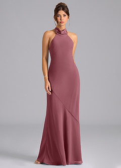 Azazie Velli Abiti da Damigella Abito Sirena in Chiffon Collo alto Rosa Del Deserto image6