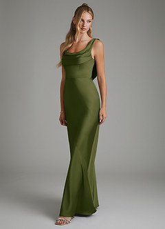 Azazie Elena Bridesmaid Dresses Bright Olive Mermaid Pleated Stretch Satin Dress image4