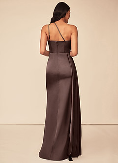 Azazie Maron At-home Try On Dresses Bermuda A-Line One Shoulder Stretch Satin Dress image2