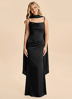 Azazie Sorrel Junior Black Mermaid Ruched Stretch Satin Dress image1