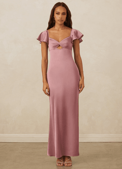 Christian Siriano Bridal for Azazie 1005 Vestidos de damas de honor Vestido de Rosa Polvorienta de Satén Elástico de Corte Recto con Escote de Corazón image1