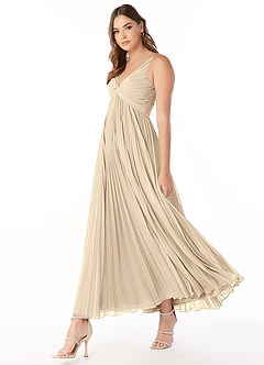 Azazie Raychelle Brautjungfernkleider A-Linie V-Hals Chiffon Kleid Champagner image3