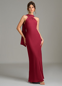 Azazie Cassiana Bridesmaid Dresses Burgundy Mermaid Pleated Chiffon Dress image3