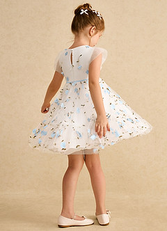 Azazie Anastasia vestidos de niña de las flores Vestido de Marfil Azul Cielo de Tul de Corte En A con Lazo image4
