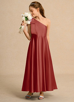 Azazie Guppy Junior Formal Flower Girl Klänningar Klä A-Line i Matt satäng Ena axeln image4